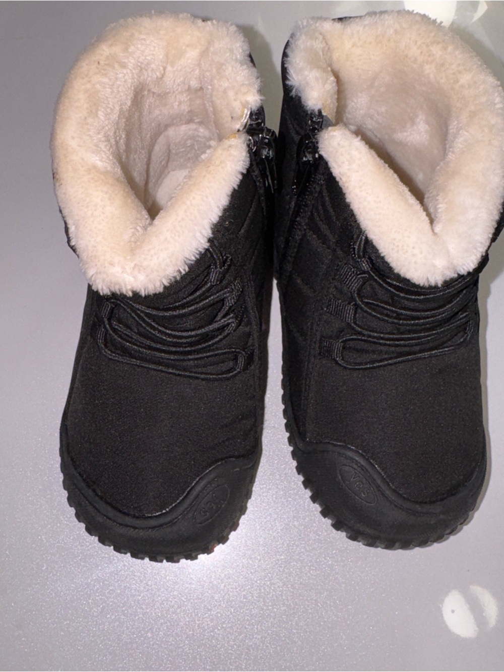 Kids Black Winter Boots with Cream Fur Lining